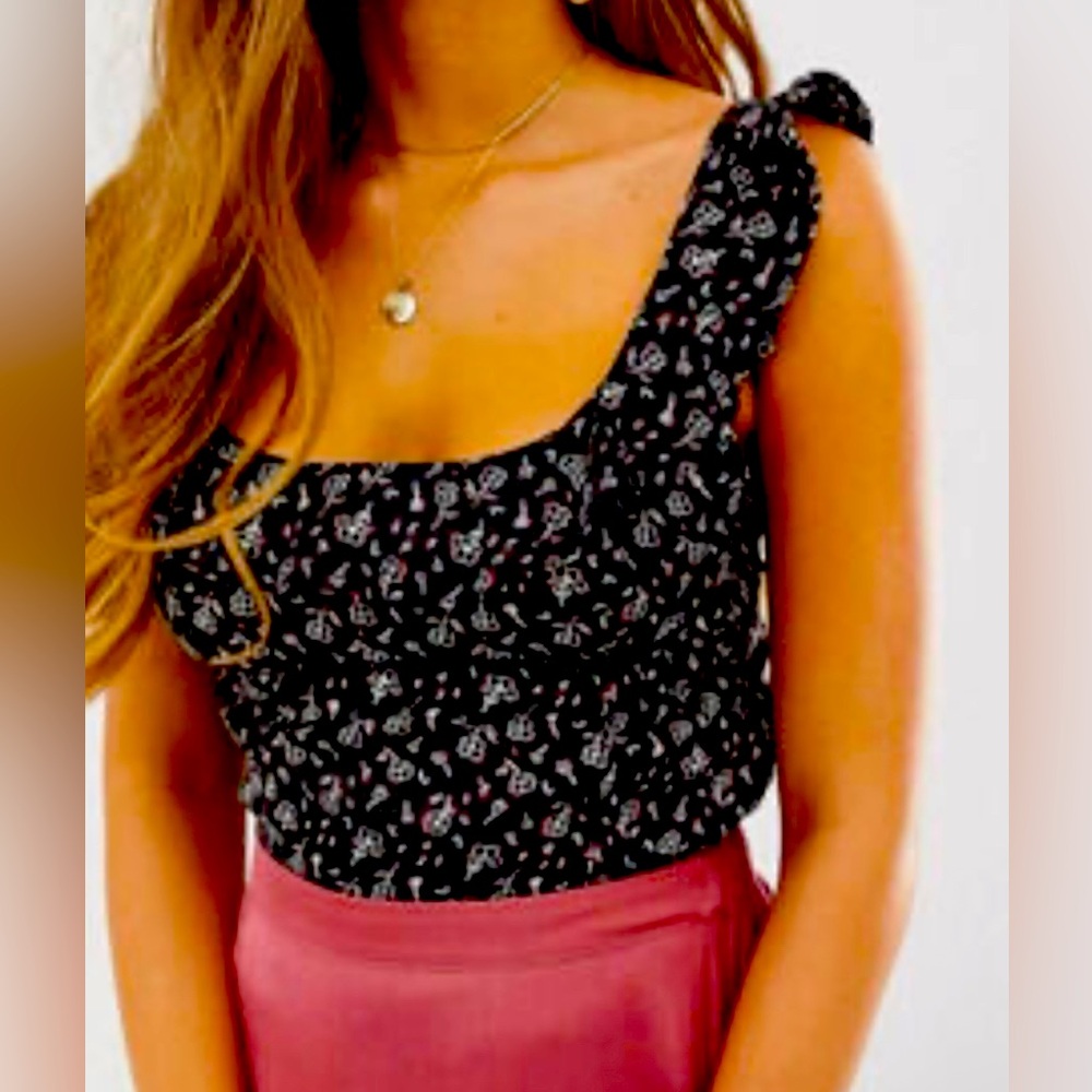 Free People Alora Floral Black Women's Top